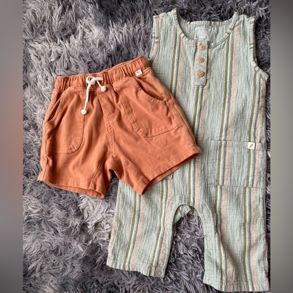 Easy Peasy Other - Easy Peasy Romper and Shorts. Sage Green/Burnt Orange. Romper-24M, Shorts-2T.